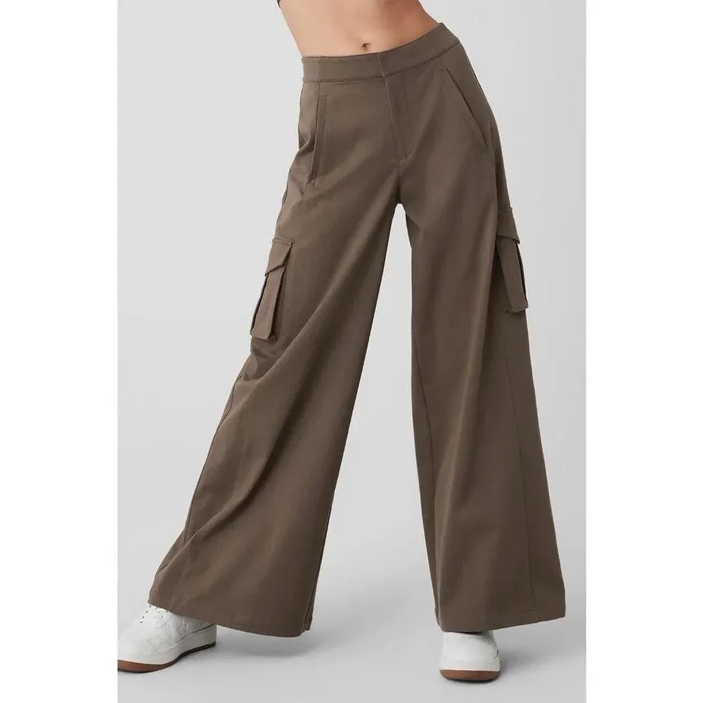 Alo Yoga Show Off Cargo Wide-Leg Trouser Pants Womens XXS 22x28 Army Olive Tree